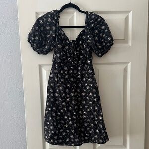 H&M Black Mini Dress with White Floral Print